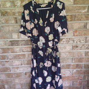 Loft Floral Navy Dress Size M